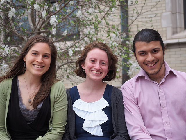 COLLEGE OF WOOSTER students (from left)Erin Andrews-Sharer, Annette Hilton and Ruben Aguero. (Not pictured - Matt Mariola and KWLT President Maryanna Biggio)